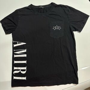 Amiri Mens XL Short Sleeve T-Shirt 100% Cotton Black & White Stars Spellout Logo